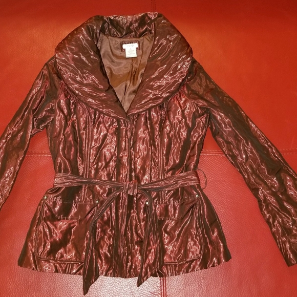 CACHE Metallic Plum Iridescent Crinkled Funky Shawl Womens Jacket. - Picture 5 of 11